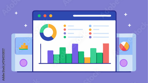 A dynamic interface presents realtime performance metrics with colorful bar graphs and charts that animate in response to discussions.
