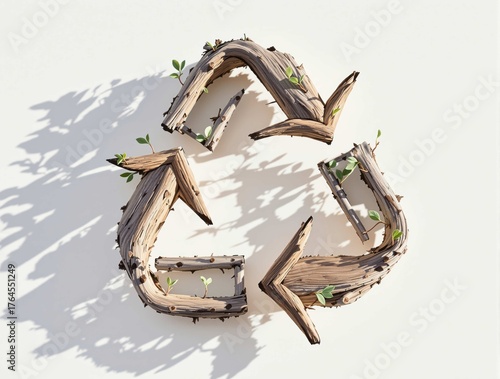 Symbole de recyclage écologique fait de bois et branches – illustration nature durable