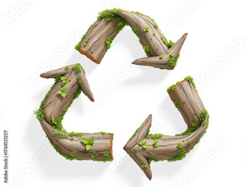 Symbole de recyclage écologique fait de bois et branches – illustration nature durable