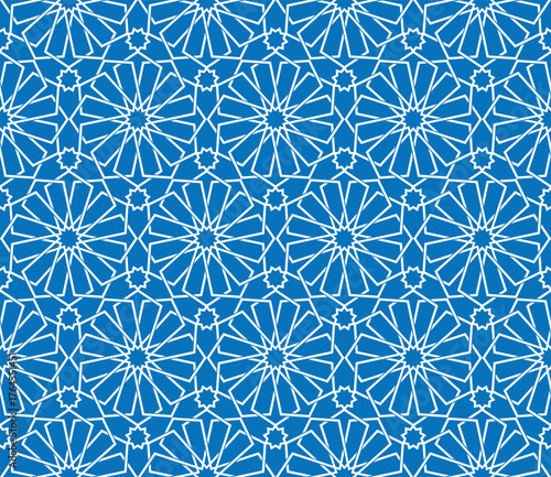 Islamic geometric star motif in blue and white