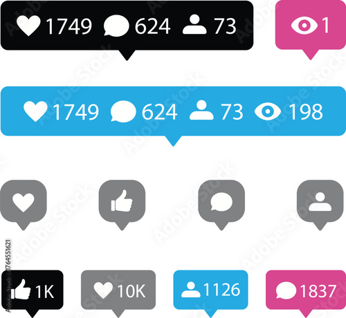 vector illustration set of social media sign and symbol doodles elements. Isolated on white background