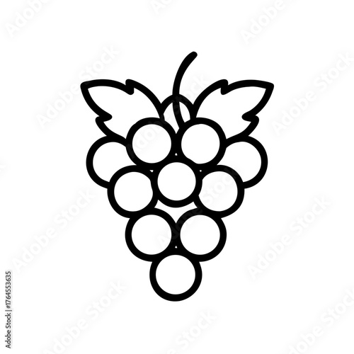 A cluster of ripe grapes with green leaves is displayed, emphasizing the purity of vineyard life. This illustration captures the essence of grape growing in a minimalistic approach