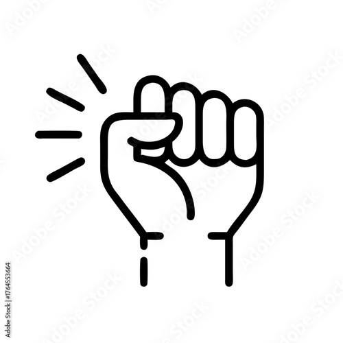 A closed fist is shown, surrounded by motion lines that convey a sense of power and vigor. This visual represents strength, determination, and an active spirit in a clear and striking manner