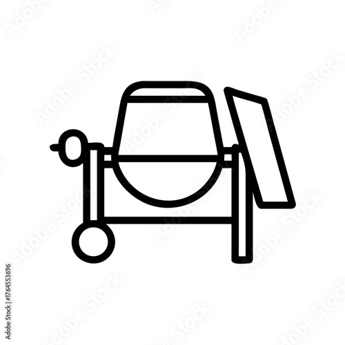 Cement mixer machine is used at a construction site to mix concrete. It operates under sunny skies, showing the equipment busy in its task during the early afternoon