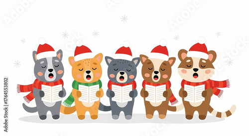 Wallpaper Mural Vector illustration of a group of characters in red jackets singing or parading in the snow, representing a Christmas choir or carolers. Torontodigital.ca