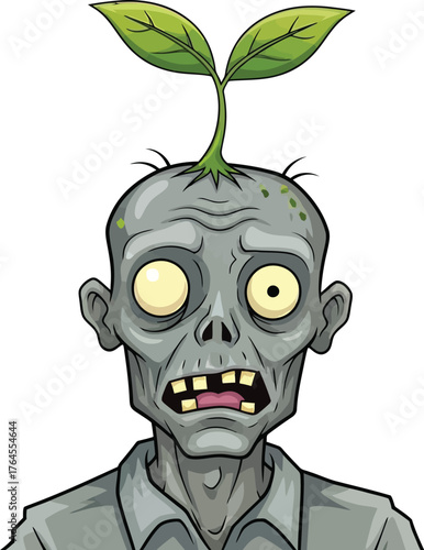 Vector art of zombie with a plant growing out of its head