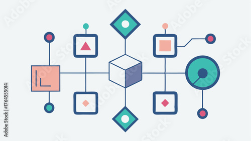 A flowchart style graphic illustrating the steps in digital transformation with minimal arrows and geometric shapes guiding the viewers eye.