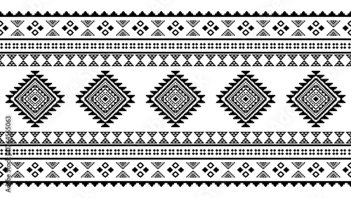 Southwest Native seamless pattern ethnic tribal Aztec geometric Navajo Native American fabric black and white design vector for textile print