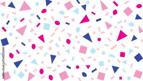 Abstract geometric confetti seamless pattern. Colourful confetti shapes for party celebration and festive events. modern background with playful shapes, circles, triangles, and curves. Vector 