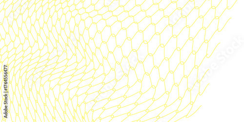 Yellow geunge vector illustration featuring a hexagonal mesh pattern warped into a wavy, curved form resembling DNA structure. background