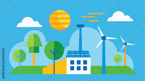 An infographic showing the environmental benefits of wind turbines and solar panels including reductions in carbon emissions.