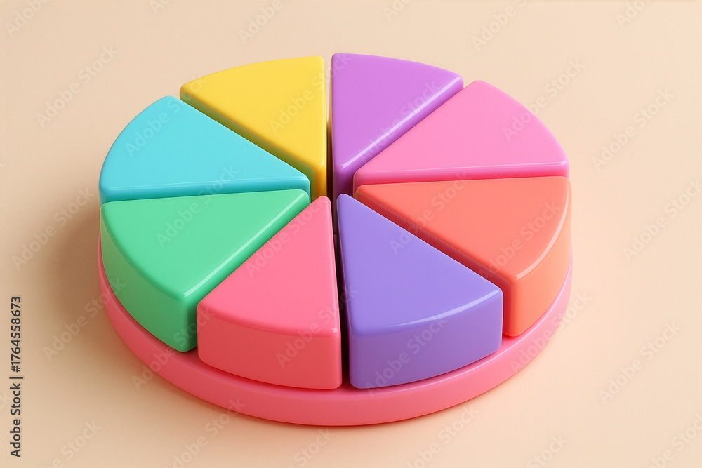 Obraz premium 3D Playful Pastel Pie Chart — Toy Style Infographic