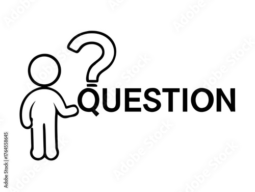 Character line art having a question in flat style illustration.

