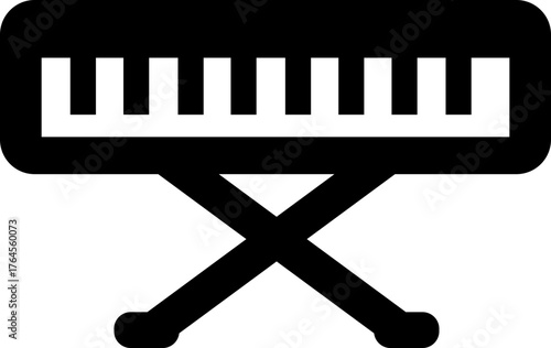 Piano Icon Grand Piano Symbol and Musical Instrument Group, Keyboard, Classical Music, Electric Piano, Melody, Performance, Entertainment Vector in Black Flat Style
