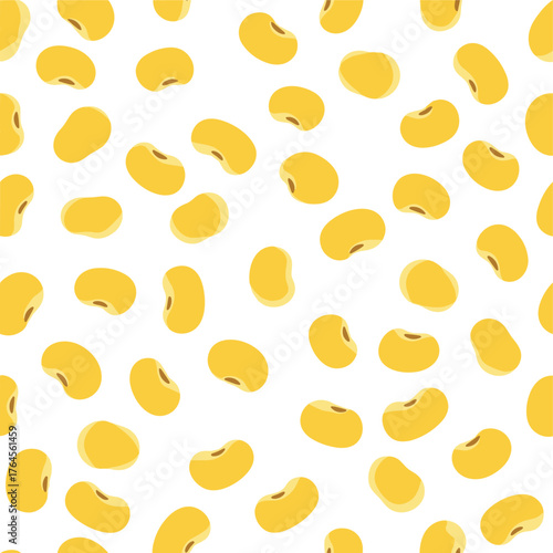 Seamless Pattern of Yellow Soybeans on White Background.