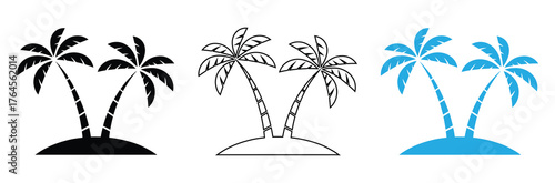 Palm tree icon set isolated on white background for summer vacation,Tropical palm trees on island paradise, perfect for travel and vacation themes,
