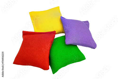 Schilderij op canvas Colorful beanbags tossed for outdoor fun game