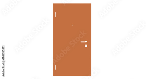 Brown rectangular door with white handle and lock
