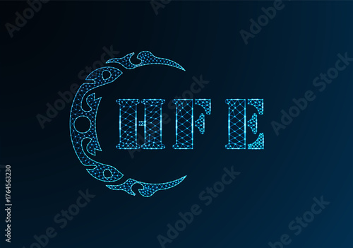 Low poly letter logo HFE design. HFE letter logo low poly vector design on blue color gradient background. HFE logo low poly design