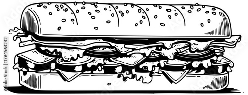 Long sub sandwich drawing