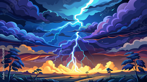 Very beautiful thunderstorm unfolding with dramatic lightning streaks illuminating thick rolling clouds against a pitch-black sky, capturing the intense power and raw beauty of nature’s wild atmospher