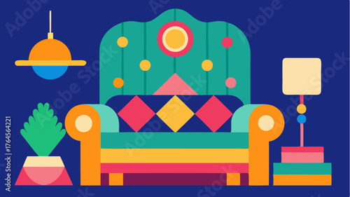 A playful combination of bold colors and geometric patterns in upholstery and decor stimulate the senses and uplift the spirit.