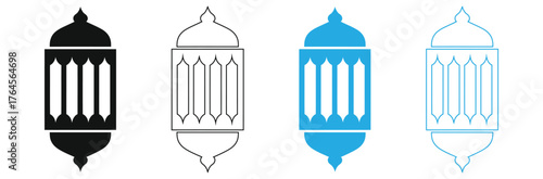 Elegant Ramadan lanterns in black, white, and blue bring festive cheer,Set of Flat Arabic or Islamic Lanterns Illustration Design, Islamic Silhouette Decoration Template Vector