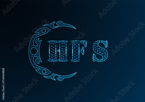 Low poly letter logo HFS design. HFS letter logo low poly vector design on blue color gradient background. HFS logo low poly design