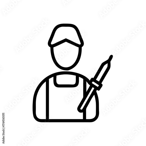 Icon of craftsman holding a soldering iron in minimal line art style
