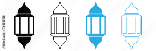 Elegant Ramadan lanterns in black, white, and blue bring festive cheer,Set of Flat Arabic or Islamic Lanterns Illustration Design, Islamic Silhouette Decoration Template Vector