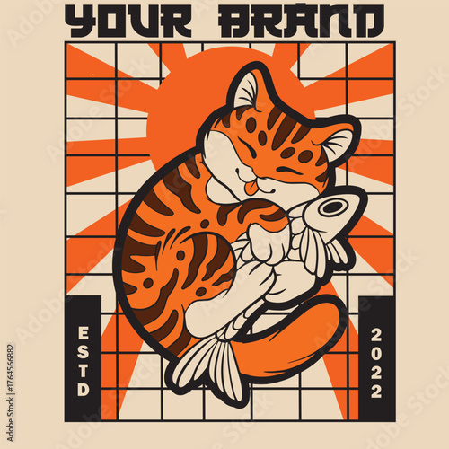 Cartoon maneki neko cat. Vector illustration	
