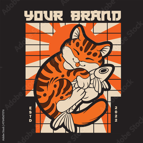 Cartoon maneki neko cat. Vector illustration	
