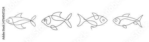 Four lemon tetra fish detailed outline drawing artistic aquatic life sketch