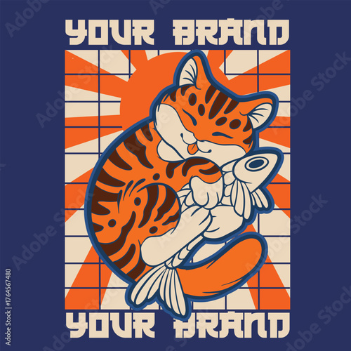 Cartoon maneki neko cat. Vector illustration	
