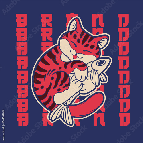 Cartoon maneki neko cat. Vector illustration	
