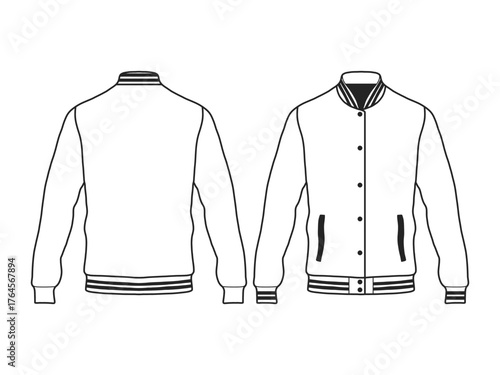 Baseball Jacket Vector Template. Black Outerwear Mockup