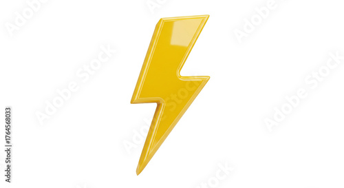 Bold, Glossy Yellow Lightning Bolt Icon, Isolated on White