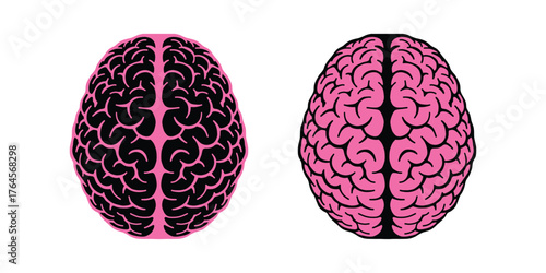 Black and Pink Brain Icon. Intelligence and Innovation Symbol