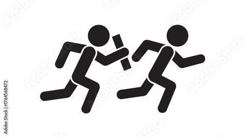 Relay race vector icon stick figures passing baton simple flat design for sports and teamwork concepts
