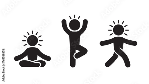 Set of yoga pose icons simple flat vector glyphs isolated on white background for app and web design