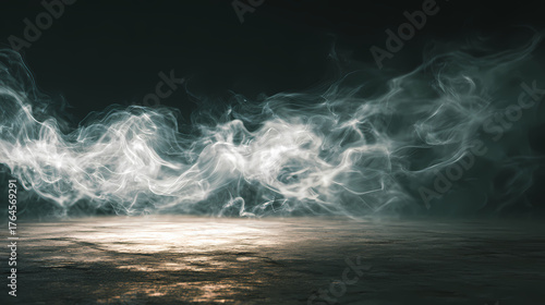 Abstract luminous smoke cloud with the ground lit by the bright light