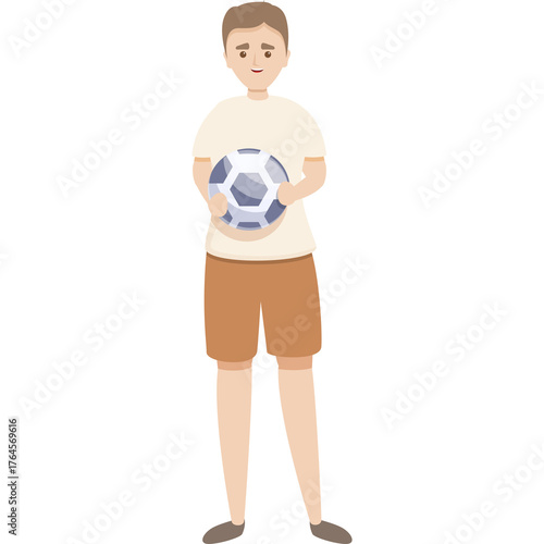 Pixelated Illustration of a Young Boy Holding a Soccer Ball Shirt and Shorts Transparent Background