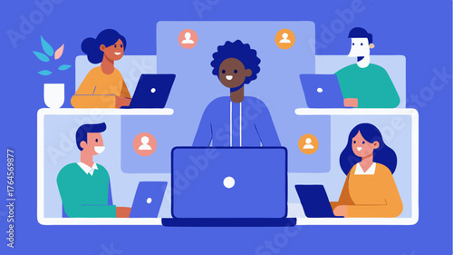 A virtual meeting with content creators sharing screens and discussing project milestones emphasizing remote collaboration tools in video production.