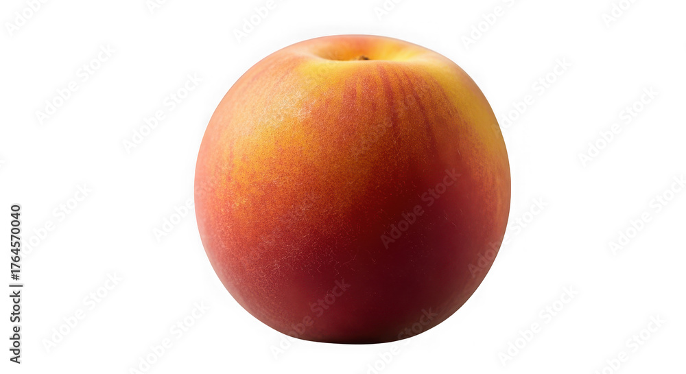 Fototapeta premium A single ripe peach with vibrant red and orange hues, isolated on a clean transparent background