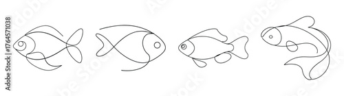 Detailed line art sketches of four tropical electric blue ram fish in profile views