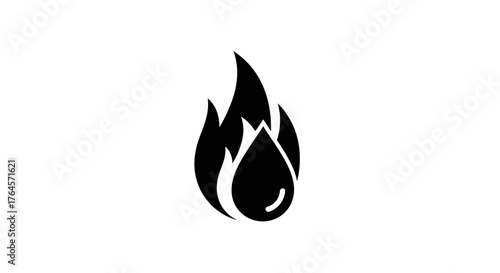 Black flame icon representing fire and burning energy with a drop.