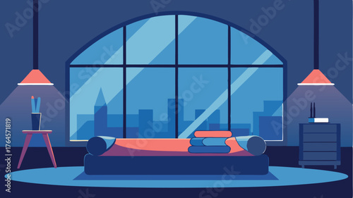 A spacious loftlike area with large windows cushions on a reading nook and a digital pen resting on an illuminated glass desk.