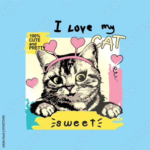 I LOVE CAT SWEET CAT CUTE CAT GIRL T-SHIRT VECTOR ILLUSTRATION DESIGN