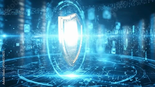 Cybersecurity shield protection digital data network security system technology concept design on transparent background