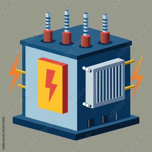Isometric Electric Transformer, vector illustration. Generative AI.